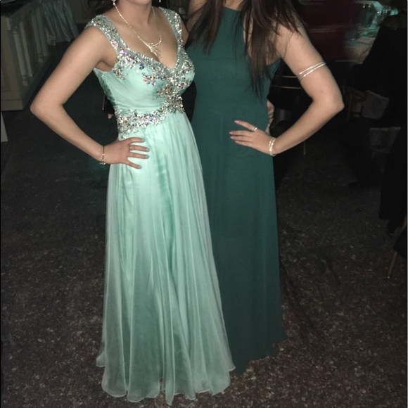 Sea Green Gown with Crystal Work - Picture 2 of 3